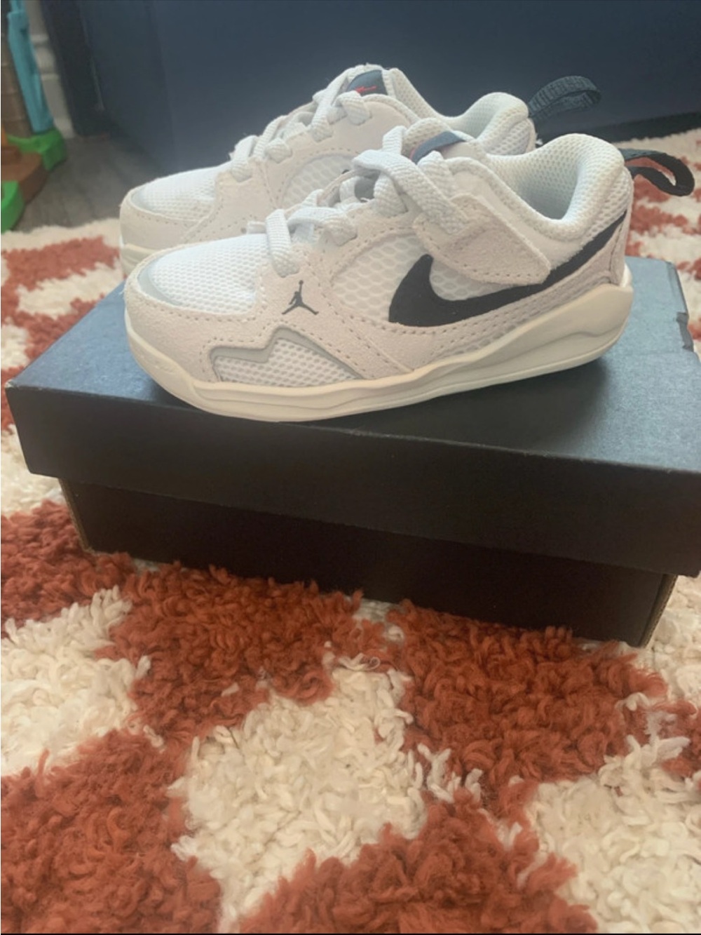 Jordan Kids White and Black Sneaker with Hook-and-Loop Strap